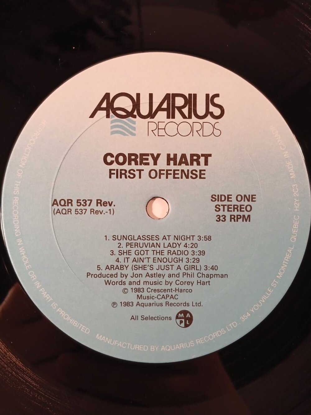 Corey Hart - First Offense - Vinyl LP Record - Picture 5 of 6